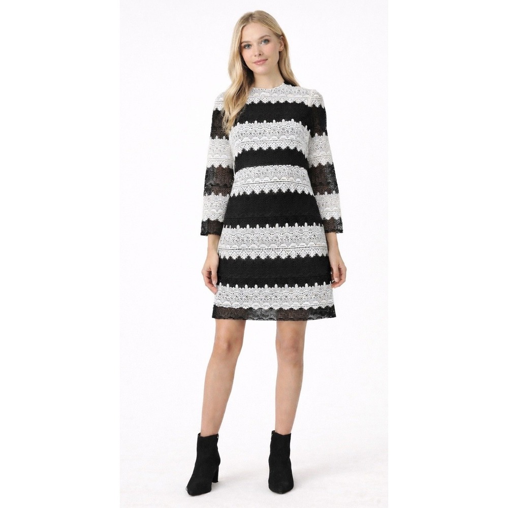 Jill Stuart Black White Lace Shift Dress 2 Party Chic Elegant